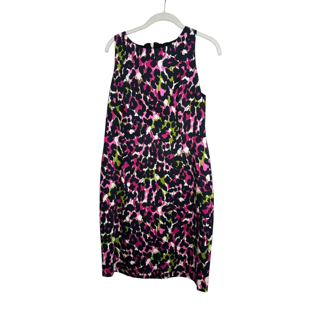 Helene Berman Dress Womens 8 Multicolor Leopard Shift Knee Length Party Cocktail
